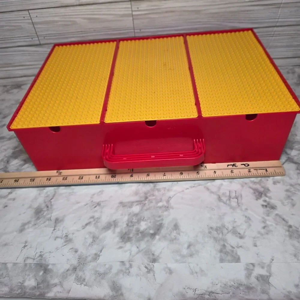 Lego Rare 1989 Vintage Red and Yellow 3 Compartment Storage Case w/ Sliding Lids